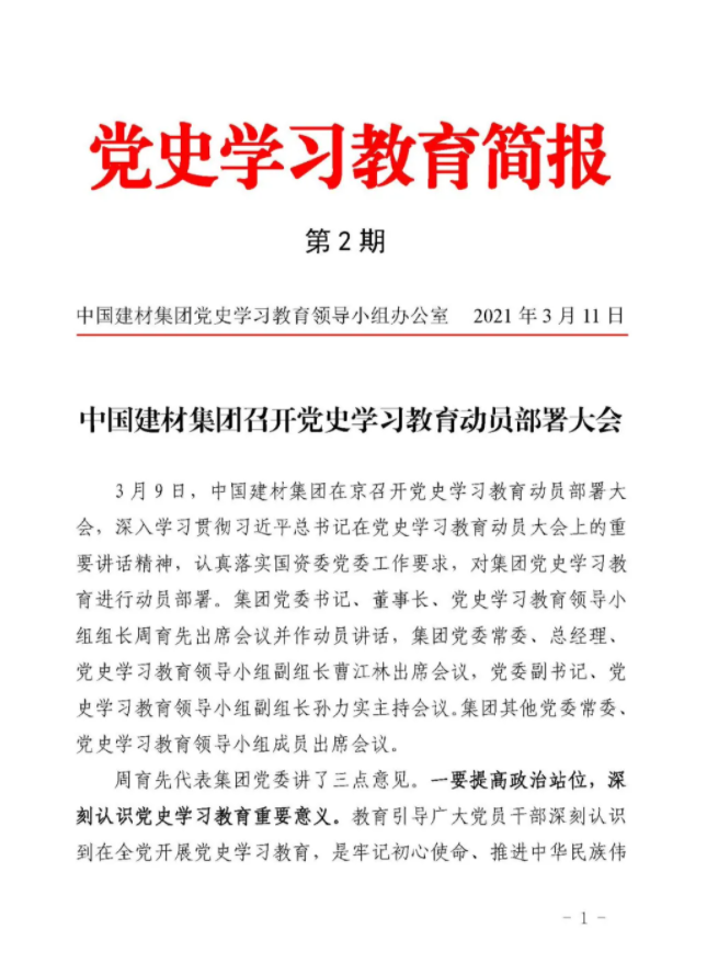 中国建材集团党史学习教育简报第2期